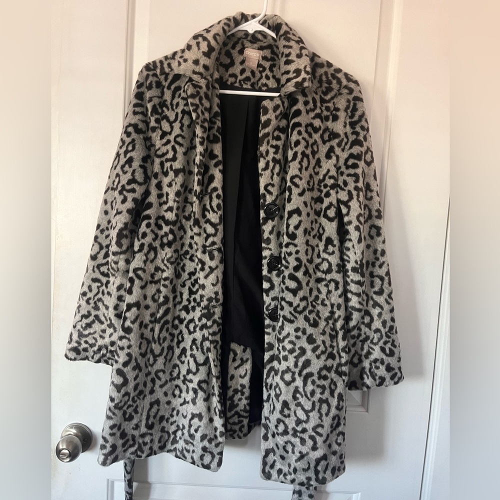 Chico's Black and Gray Animal Print Coat - Fits S/M